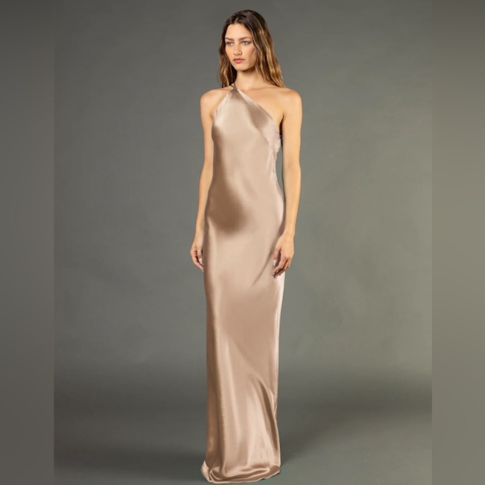Michelle Mason Open back cowl bias gown - champagne SIZE 0